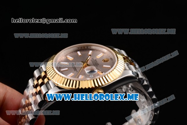 Rolex Datejust II Asia 2813 Automatic Two Tone Case/Bracelet with Grey Dial and Stick Markers (BP) - Click Image to Close